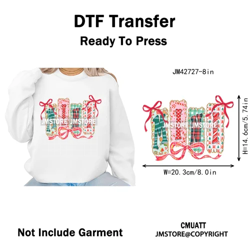 Colorful Christmas Mama Claus Coquette Candy Cane Santa Iron on DTF Washable Transfers Stickers Ready to Press for T-shirts
