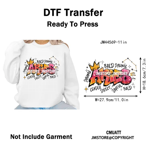 Zodiac Signs Graffiti Astrology Horoscopes Constellation  Iron on Washable DTF Transfer Sticker Ready to Press for T-shirts Bags