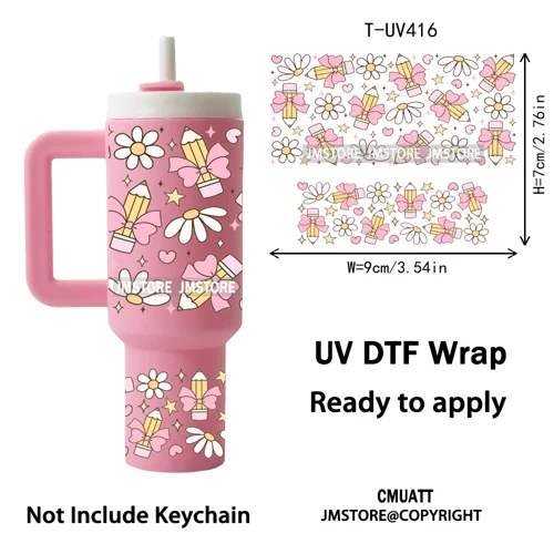 Coquette Bow Floral Seamless Book Lover Ribbon UV DTF Wraps Ready To Use Transfer Stickers Waterproof For Mini Tumbler Keychain