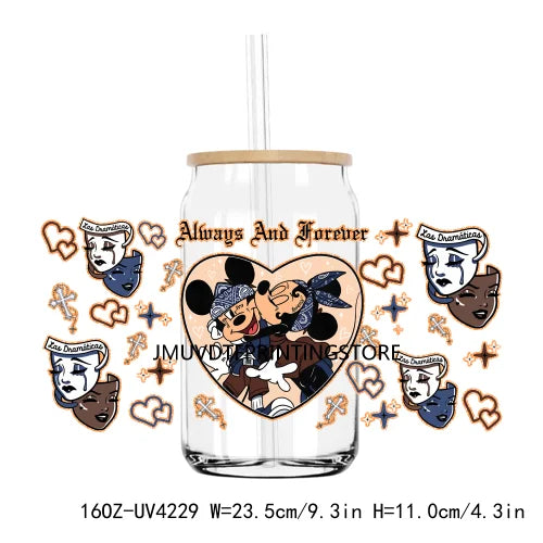 Cartoon Couple 16OZ UV DTF Cup Wrap Transfers Stickers Mouse And Friends Custom Labels DIY Waterproof Logo For Libbey Glass Can