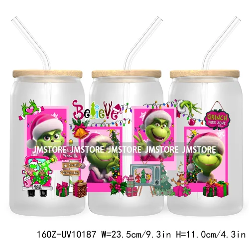 In My Christmas Era UV DTF Sticker For 16OZ Libbey Glass Cup Can Wrap Green Character Transfer Stickers Custom Labels DIY Logo