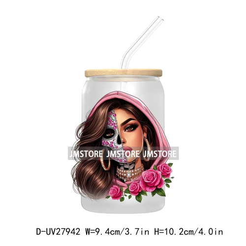 Rainbow Diamond Glamor Latina Skeleton UV DTF Transfer Stickers Decals For Libbey Cold Cups Mugs Tumbler Chicana Latina Woman