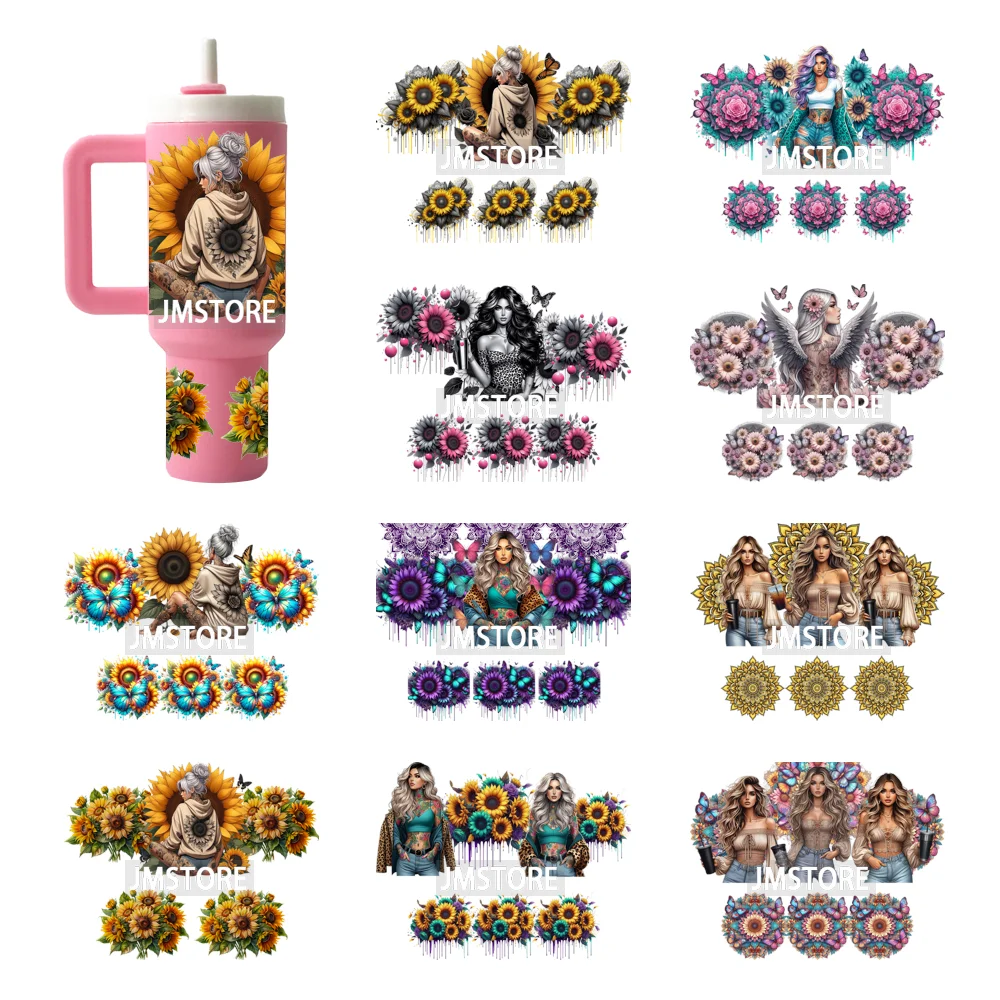 Butterfly Sunflower Girl UV DTF Mini Tumbler Keychain Wraps Ready To Press High Quality Wraps UV Stickers for Tumbler Keychain