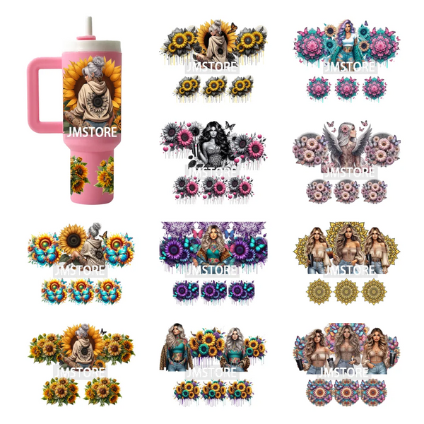 Butterfly Sunflower Girl UV DTF Mini Tumbler Keychain Wraps Ready To Press High Quality Wraps UV Stickers for Tumbler Keychain