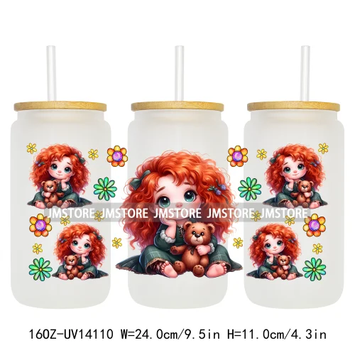 Cartoon Baby Princess Floral Flowers UV DTF Wraps Transfer Stickers Ready To Apply Waterproof For 16OZ Libbey Glass Can Tumblers