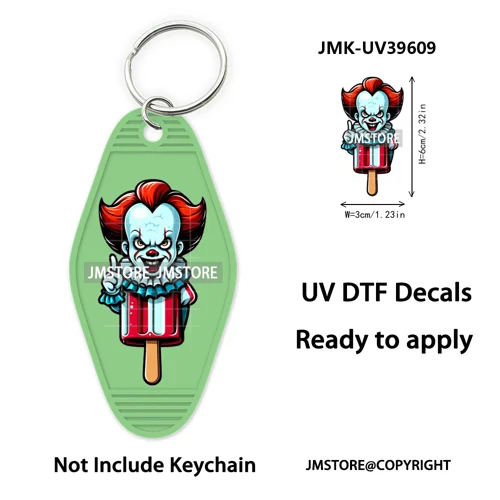 Horror Characters Halloween Ice cream UV DTF Motel Keychain Wraps Ready To Apply Waterproof High Quality Hotel Keychain Decals
