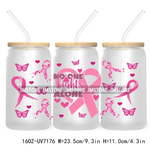 Peace Love Cure Breast Cancer Awareness Pink 16OZ UV DTF Cup Wrap Transfer Stickers For Libbey Glass Can Cups Tumbler October