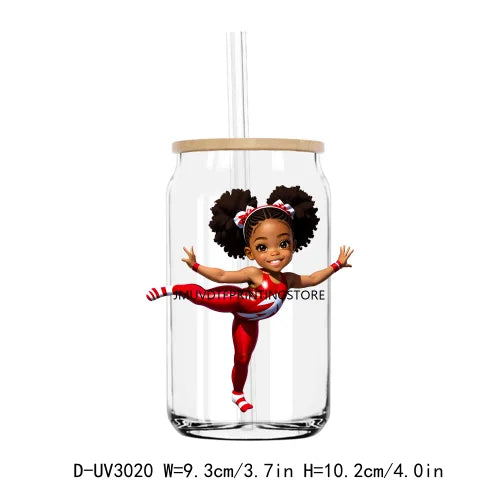 Cheer Leader Afro Black Girls UV DTF Transfers Stickers Decals For Libbey Cold Cups Mugs Tumbler Waterproof DIY Craft