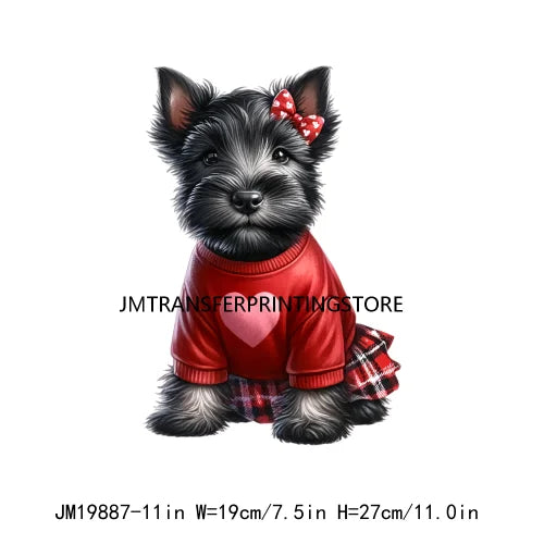 Lovely Puppy Dog Valentines Animal DTF Transfer Heat Press Iron On Stickers For Sweatshirt Coat