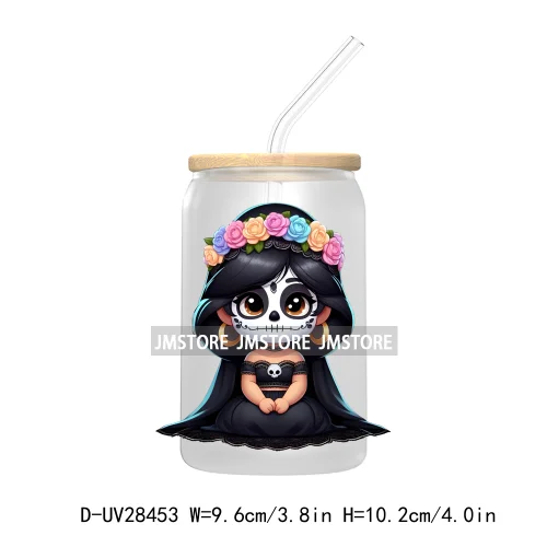 Cute Latina Cartoon Princess Baby Girl UV DTF Transfer Stickers Decals For Libbey Cold Cups Mug Tumbler Labels Sugar Skull Woman