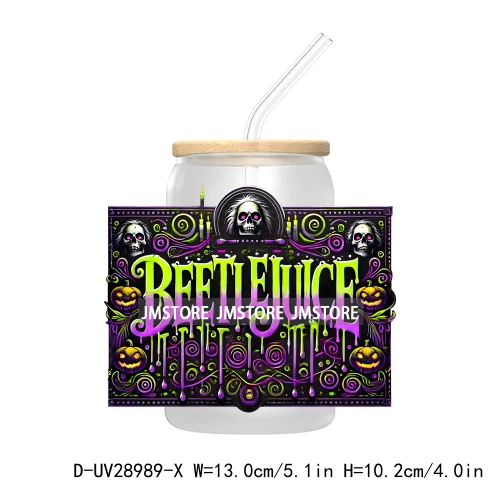 Just Waiting For Halloween UV DTF Transfer Stickers Decals For Libbey Cold Cups Mugs Tumbler Waterproof Craft Horror Killers Bow