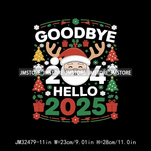 New Goodbye 2024 Hello New Year 2025 Merry Christmas 2024 Xmas Iron On DTF Transfers Stickers Ready To Press For Hoodies Bags