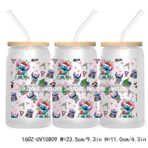 Cartoon Christmas Kids Friends 16OZ UV DTF Cup Wrap Waterproof Transfer Stickers For Libbey Glass Can Candy Cane Merry Christmas