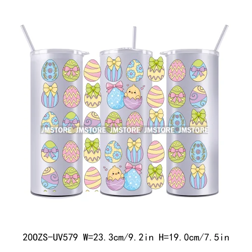 Coquette Easter Peeps Spring Floral Bunny Eggs 20OZ Skinny Tumbler Wrap UV DTF Transfer Stickers Personalized Logo For Tumbler