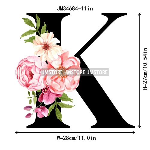 Flower Alphabet Name Monogram Floral Single Letter Illustration Sets Iron On DTF Transfers Stickers Ready To Press For Hoodies