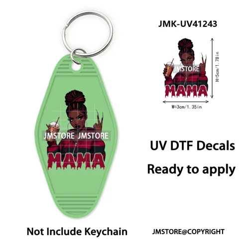 Horror Character Mama Coffee Lover UV DTF Motel Keychain Decal Ready To Ship Durable Transfer Stickers Prints For Hotel Keychain