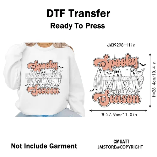 Ghost Spooky Mama Season Trick or Treat Coquette Bow Halloween Iron on DTF Washable Transfer Sticker Ready to Press for Clothing