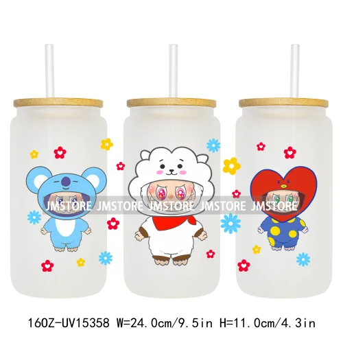 Coquette Bow Cartoon Monsters In Outfit UV DTF Cup Wraps Ready To Apply Waterproof Transfer Stickers For 16OZ Libbey Glass Can