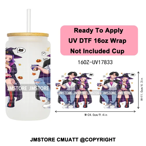 Kpop Movie Demon Hunters Boo Halloween Pumpkin Party 16OZ UV DTF Cup Wraps Ready To Apply Transfer Stickers For Libbey Glass Can