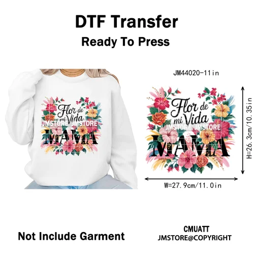 Latina Mom Mexican Virgen de Guadalupe Flower Mother's Day Iron on DTF Heat Transfers Stickers Ready to Press for T-shirts Bags