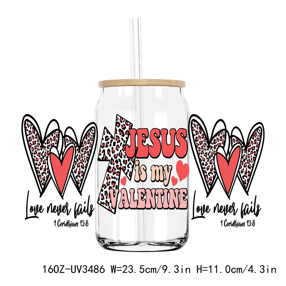 Love Jesus Valentine's Day 16OZ UV DTF Cup Wrap Transfers Stickers Mama Custom Label DIY Waterproof Logo For Libbey Glass Can