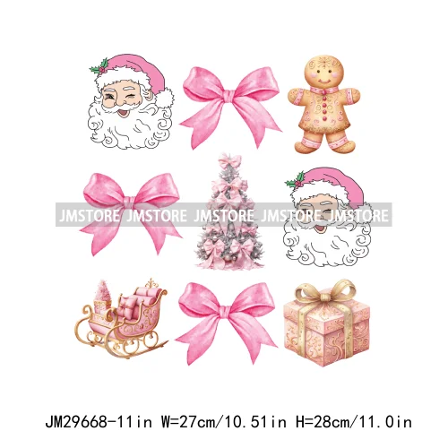 Christmas Santa Red Coquette Highland Cow Xmas Holly Jolly Vibes Iron On DTF Transfers Stickers Ready To Press For T-shirts