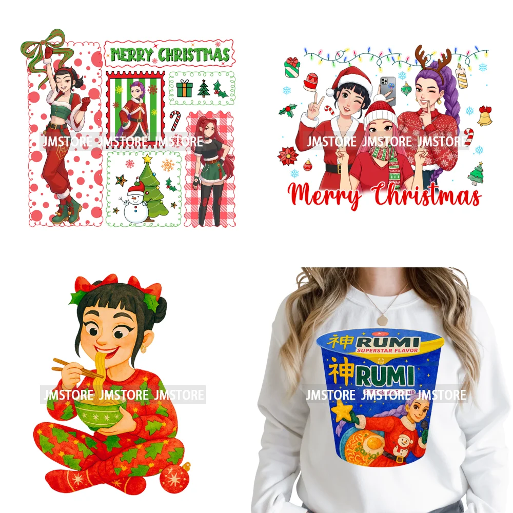 Preppy Christmas Festive Boys Girls Movie Xmas Gift Food Light Iron on DTF Washable Transfer Stickers Ready to Press for Clothes
