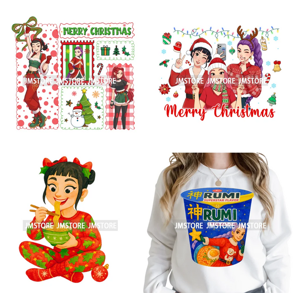 Preppy Christmas Festive Boys Girls Movie Xmas Gift Food Light Iron on DTF Washable Transfer Stickers Ready to Press for Clothes