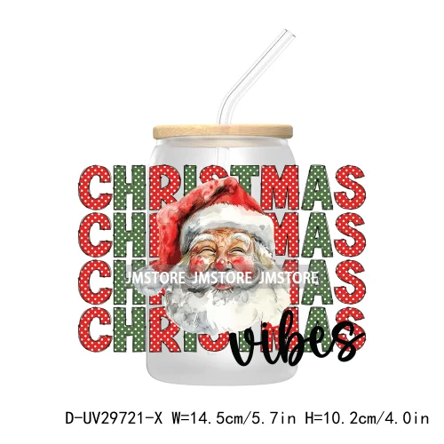 Tis the Season Santa Claus UV DTF Transfer Stickers Decals For Libbey Cold Cups Mugs Tumbler Waterproof Merry Christmas Vibes