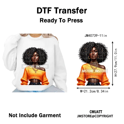 Sassy Curly Afro Women Fashion Hairstyle Urban Melanin Girls Iron on DTF Washable Transfers Stickers Ready to Press for Textile