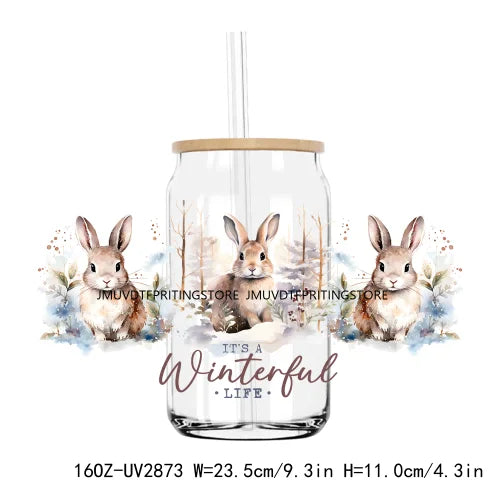 Winter Woodland Animals 16OZ UV DTF Cup Wrap Transfer Stickers Custom Labels DIY Waterproof Logo For Libbey Glass Can Snow Vibes