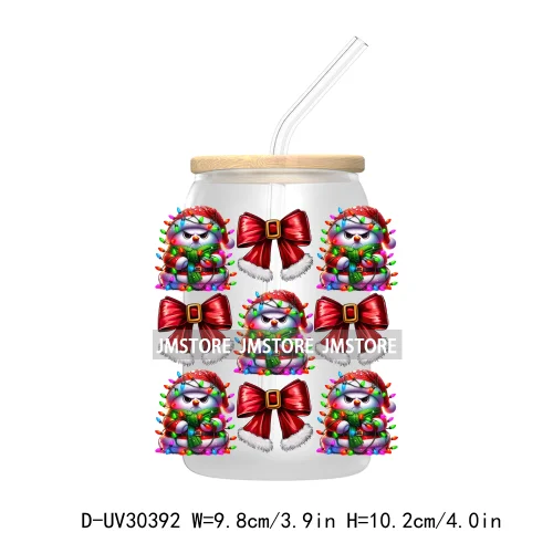 Retro Santa Christmas Blowing Bubble UV DTF Transfer Stickers Decals For Libbey Cold Cups Mugs Tumbler Waterproof Craft Xmas Mom