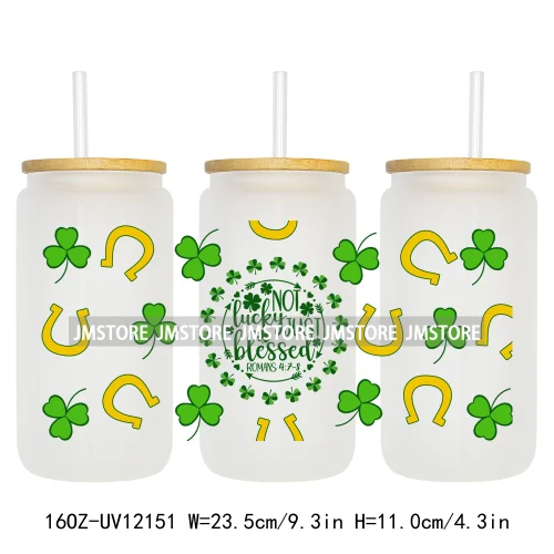 Coquette St Patrick's Day Lucky Shamrock 16OZ UV Cup Wrap DTF Transfer Stickers For Libbey Glass Can Cups Tumbler Custom Prints