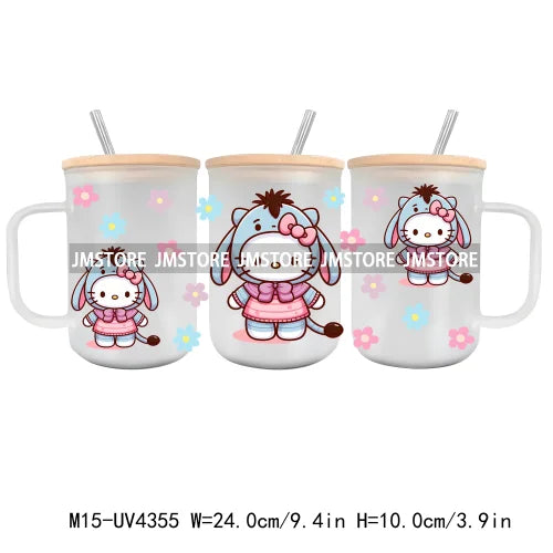 Cartoon Movie Characters UV DTF Glass Can Wrap For 15OZ Mug Glass Cup Transfer Stickers DIY Custom Logo Labels Funny Pink Cat