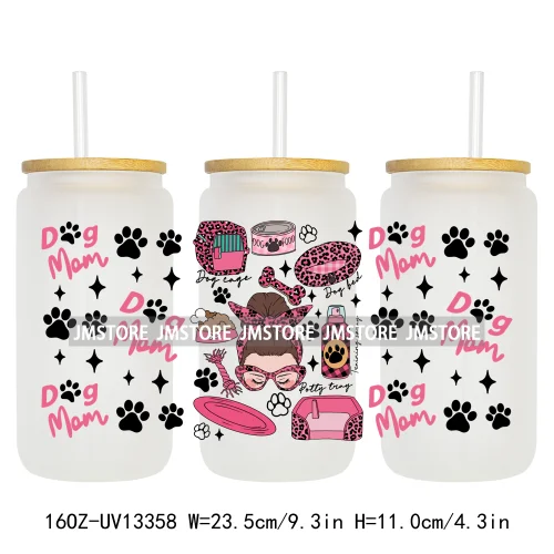 Pet Puppy Dog Paws Flowers Cat Mom Dogs Mama 16OZ UV Cup Wrap DTF Transfer Stickers Waterproof For Libbey Glass Can Cups Tumbler