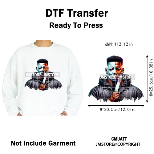 Halloween Spooky Afro Dad Scary Movie Smoking Character Costume Design Iron on DTF Transfer Stickers Ready to Press for Clothing