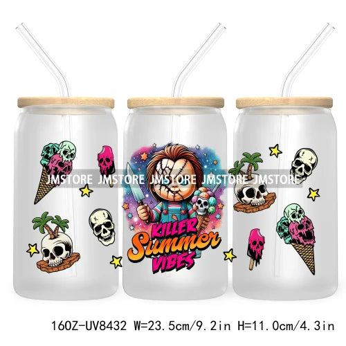 Killer Summer Vibes UV DTF Sticker For 16OZ Libbey Glass Cup Can Wrap Transfer Stickers Custom Labels DIY Logo Horror Halloween