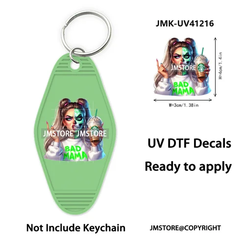 Scary Movie Character Bad Mama Boo Mom UV DTF Motel Keychain Wraps Ready To Apply Waterproof High Quality Hotel Keychain Decals