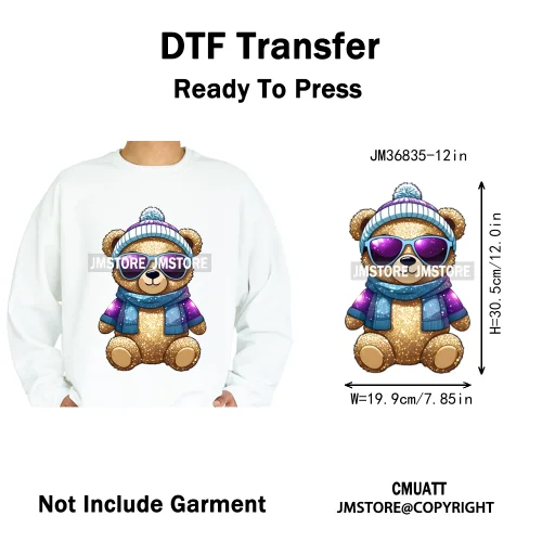 12in Hip Hop Vibes Urban Style Rich Bear With Gold Chains King Animal Iron on DTF Transfers Stickers Ready to Press for Textile