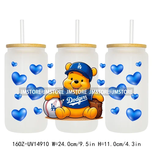 Baseball Sport Cartoon Characters UV DTF Wraps Transfer Sticker Ready To Apply Waterproof Logo For 16OZ Libbey Glass Can Tumbler