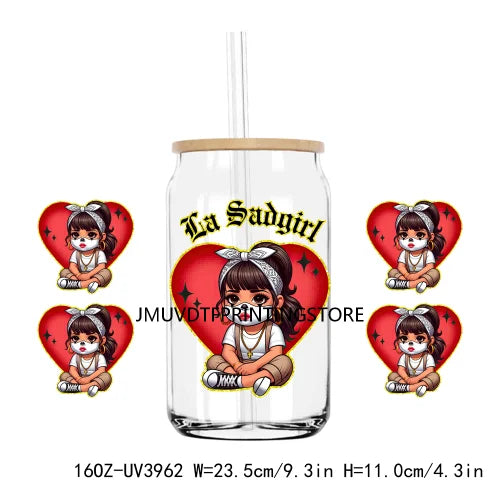 Old School Cholo Couple UV DTF Sticker For 16OZ Libbey Glass Cup Can Mexican Valentine Wrap Transfer Sticker Custom DIY Logo