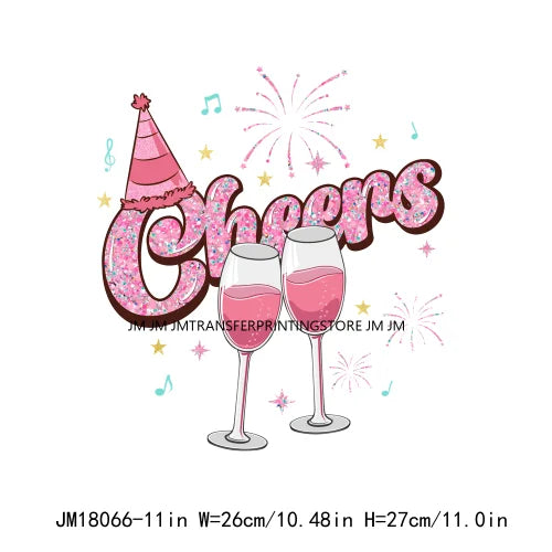 Happy New Year 2024 Printing Cheers To The New Year Faux Glitter Sequin Iron On DTF Transfer Sticker Ready To Press For Clothing