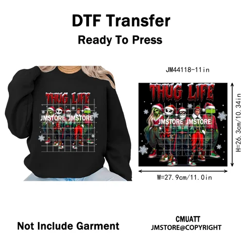 Thug Life Cartoon Movie Xmas Friends Christmas Thief Iron on Washable DTF Transfers Stickers Ready to Press for T-shirts Bags