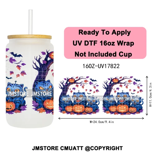 Kpop Halloween Spooky Ghosts Anime Lover 16OZ UV DTF Cup Wraps Ready To Apply Waterproof Transfer Stickers For Libbey Glass Can