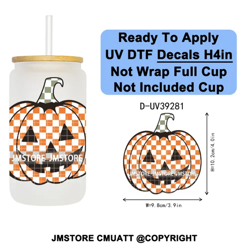 Retro Spooky Season Halloween Ghost Boo Gift UV DTF Transfer Stickers Decals Ready To Apply Waterproof For 16OZ Libbey Glass Can