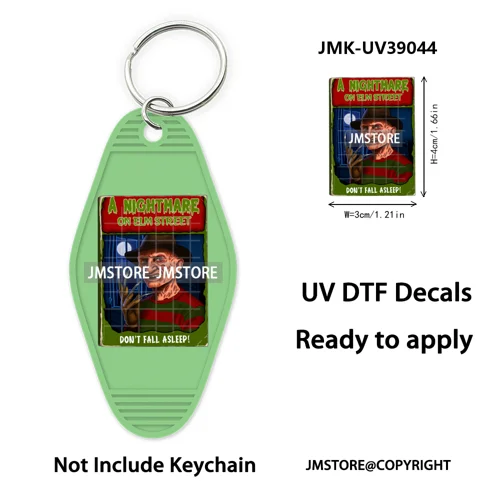 Halloween Horror Killer Energy Drink UV DTF Motel Keychain Decal Ready To Ship Durable Transfer Stickers Logo For Hotel Keychain