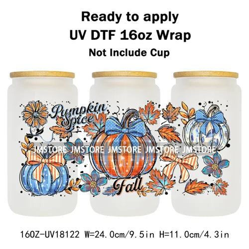 Halloween Pumpkin Spice Magical Cartoon 16OZ UV DTF Cup Wraps Ready To Apply Waterproof Transfer Stickers For Libbey Glass Can