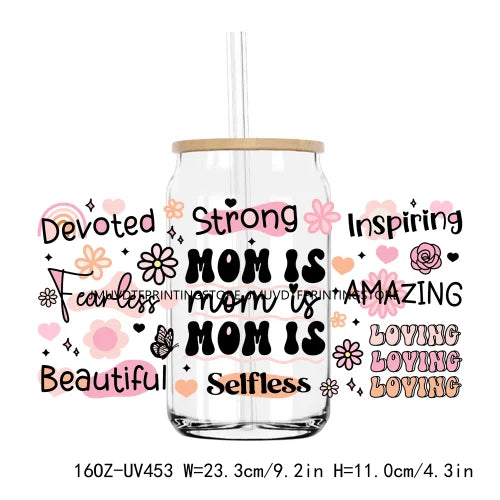 Mama Floral Flower Mother's Day UV DTF Sticker For 16OZ Libbey Glass Cup Can Wrap Transfer Sticker Custom Labels DIY Logo