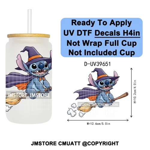 Halloween Cartoon Characters UV DTF Transfer Stickers Decals Ready To Apply Waterproof For 16OZ Libbey Glass Can Cups Tumbler