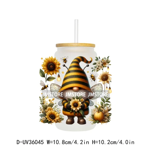 Honey Spring Bee Gnome Floral UV Sticker Decals For Libbey Cold Cups Mugs Tumbler Transfer Sticker Waterproof High Quality Label